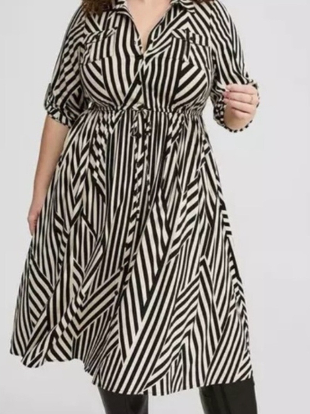 Torrid 2 Midi Challis Button-Front Shirt Dress Pockets 3/4 Sleeve Size 2X Stripe